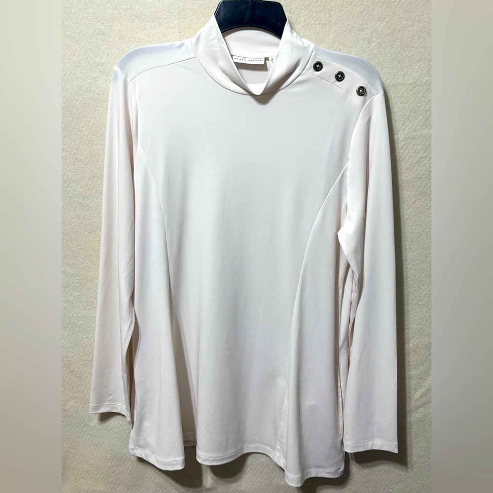 Susan Graver Medium Ivory Long Sleeve Casual Legum Shirt
